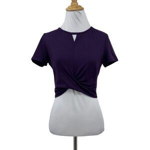 Zyia Active Twist Cropped Top Womens M Medium Purple Keyhole Short Sleeve Shirt